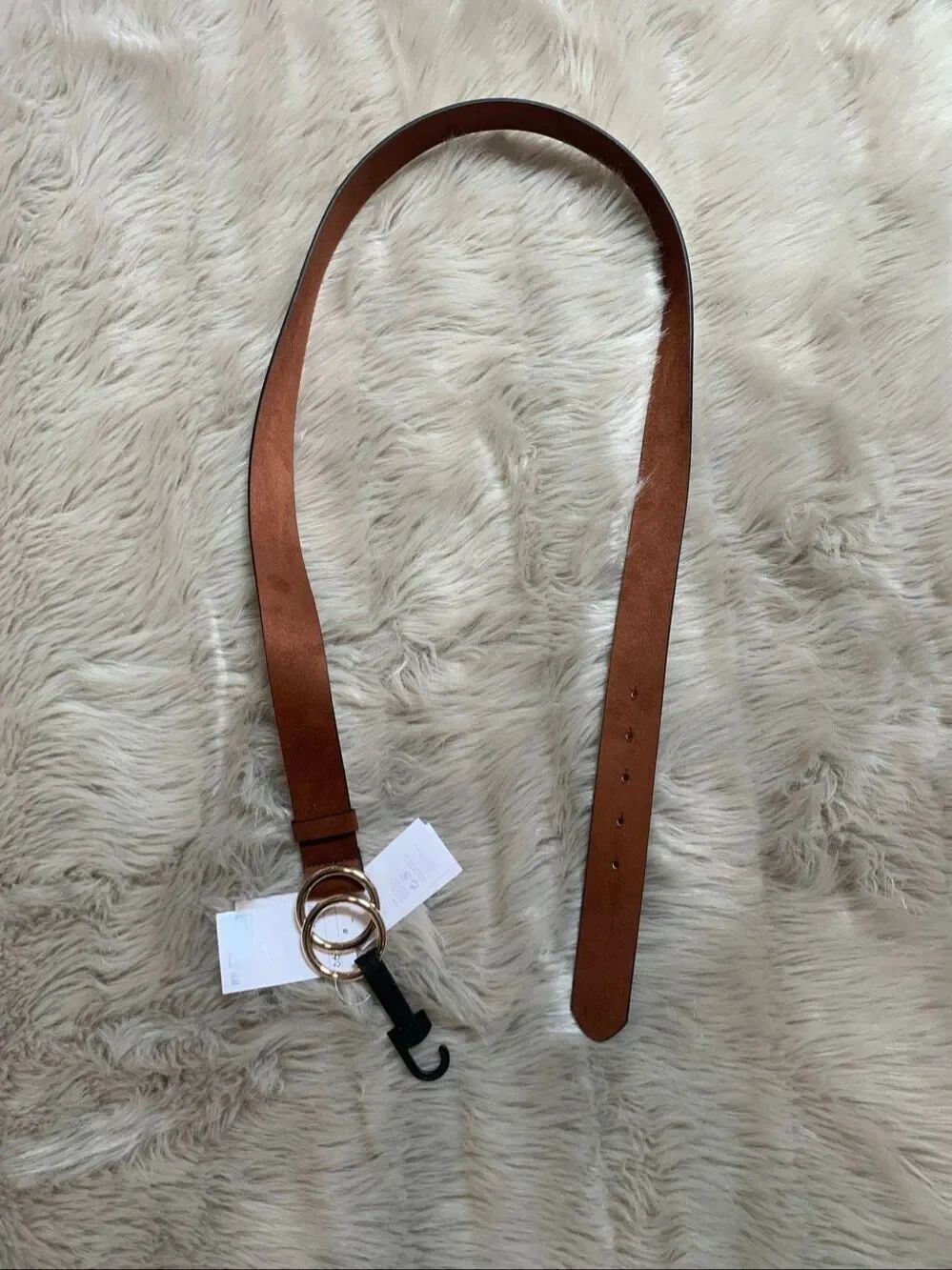 NWT H&M Women's Faux Suede Double Gold Circle Buckle Wide Belt Brown Size XL